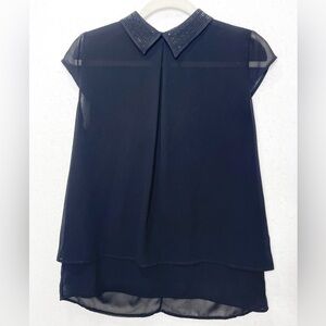 Piazzia Italia Black Sheer Studded Blouse Dark Academia Corporate Goth Witchy